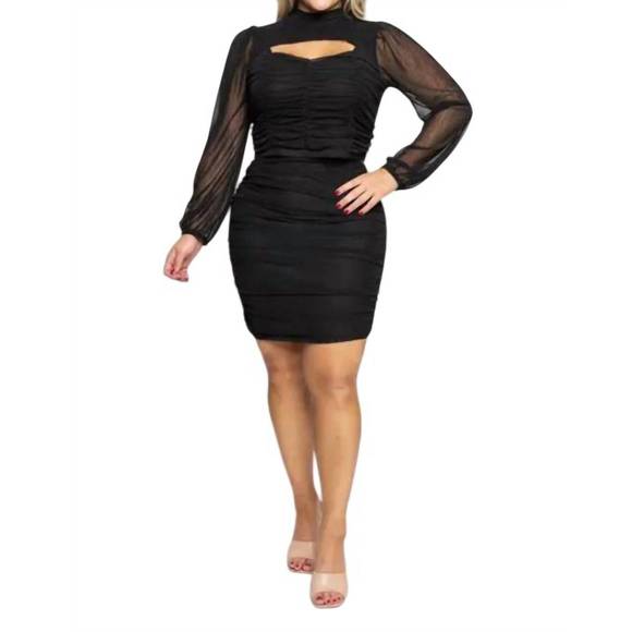 NEW CURVE MARKET mesh ruched cut out set top skirt - plus in black - Picture 1 of 1